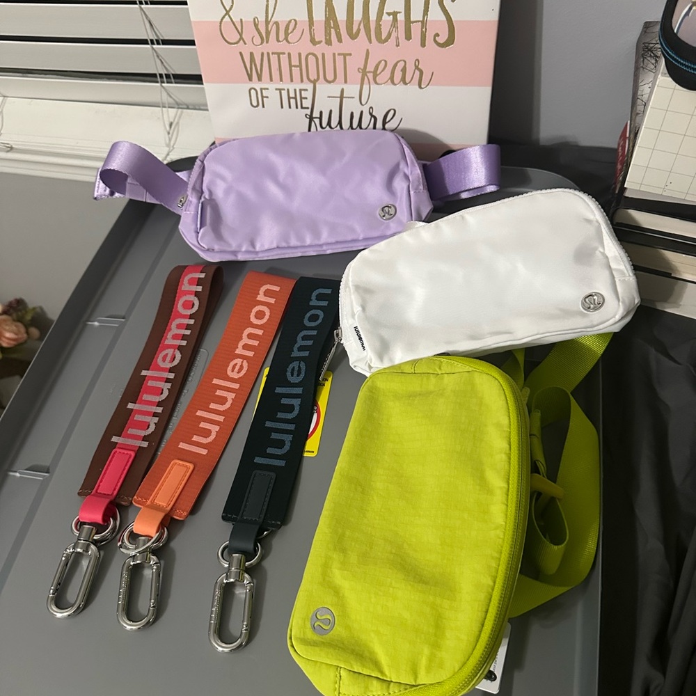 lululemon athletica Belt Bag Set -Purple, White, Yellow and Never Lost Keychains